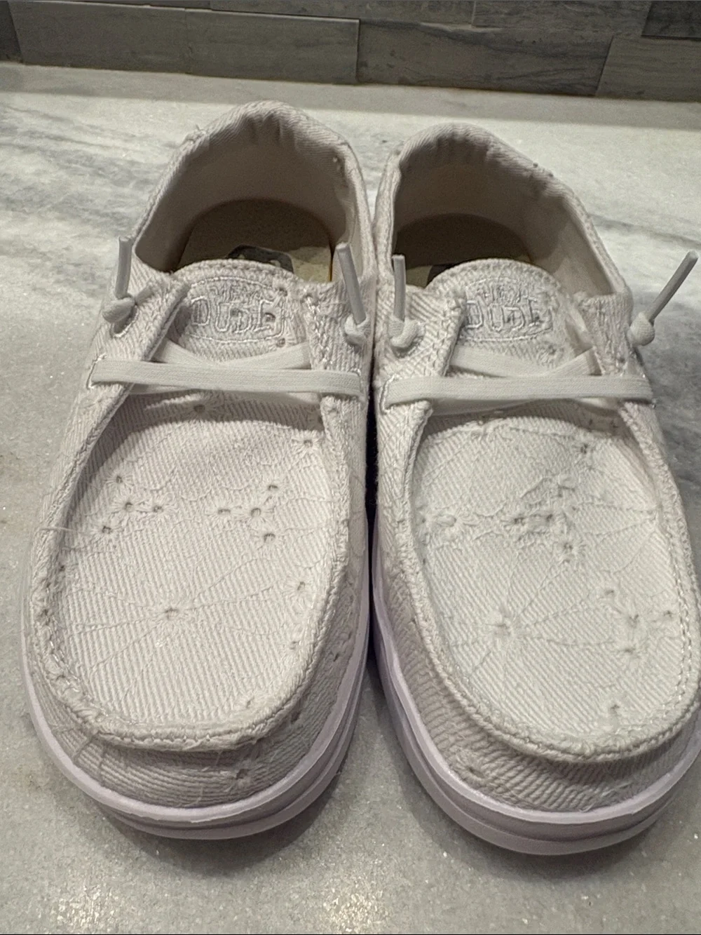 NWOT Hey Dude Kids White Canvas Moccasin Shoe